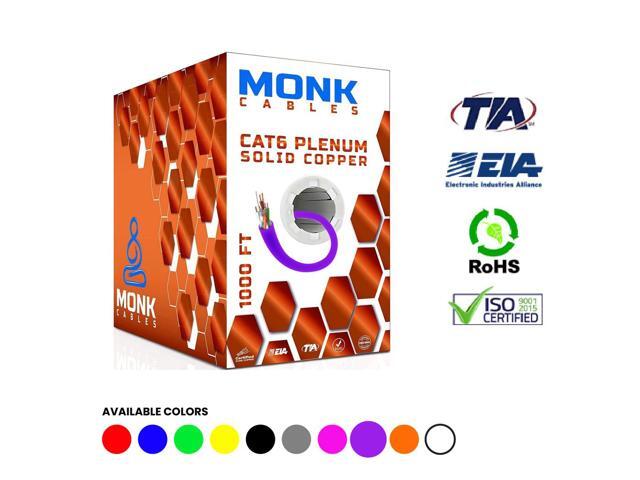 CAT6 Plenum (CMP) 1000ft Bulk Ethernet Cable 100% Pure Solid Bare Copper 550MHz, 23AWG, 4Pair UTP 10GB Internet Cable Purple