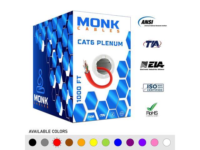 CAT6 Plenum 1000ft Cable Solid Internet Wire CMP Plenum Rated 23AWG 550MHz UTP Network Ethernet Cable Bulk Red