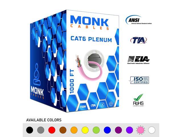CAT6 Plenum 1000ft Cable Solid Internet Wire CMP Plenum Rated 23AWG 550MHz UTP Network Ethernet Cable Bulk Pink