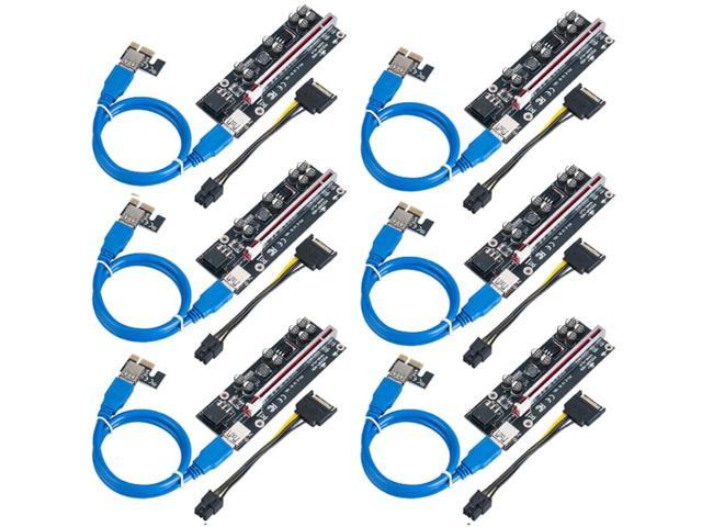 6 Pack PCI-E GPU Riser Express Cable VER009S 009S Plus PCI-E GPU Riser Express Cable 16X to 1X (6pin/SATA) with Led Graphics Extension Ethereum ETH.