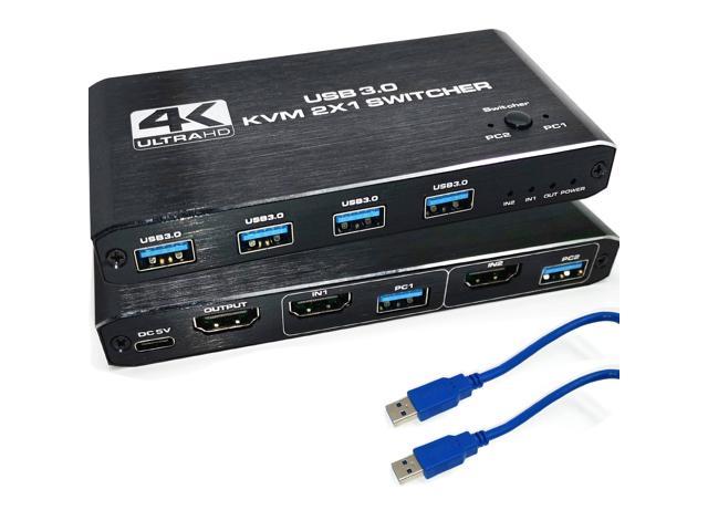 HDMI KVM Switch 4K@60HZ USB 3.0 Switch HDMI 2 in 1 Out KVM Switch Box Keyboard Mouse Printer Switcher, HDMI2.0 Ports + 4X USB KVM Ports, KVM Switch 2.