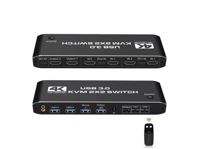 HDMI KVM Switch Dual Screen 2 Monitors 2 Computers 2 in 2 Out,4K@60Hz USB KVM HDMI Switches with Audio HDMI2.0 Ports + 4X USB3.0,Supports 4K.