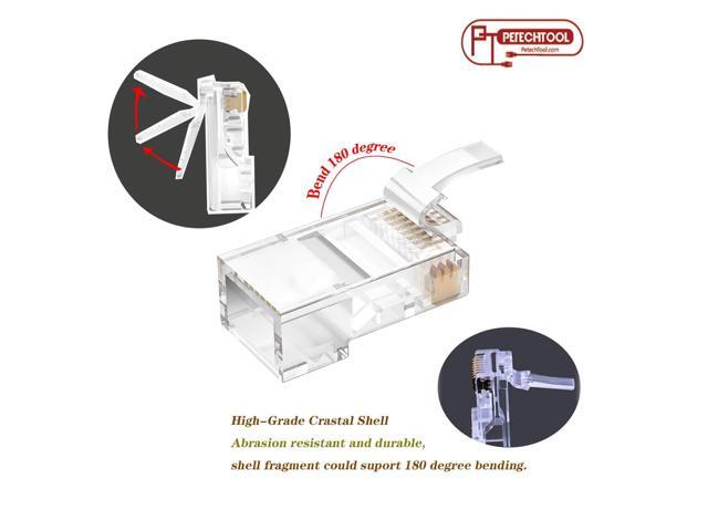 PETECHTOOL RJ45 CAT6 Connector End Pass Through Ethernet Cat6 Ends 8P8C Modular Plug for Solid or Stranded UTP Ethernet Cable 100 Packs - with...