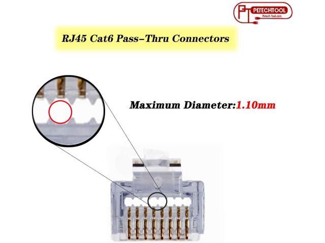 RJ45 Cat6 Cat5e Pass Through Connectors 100 Packs Gold Plated 3 Prong 8P8C Modular Ethernet UTP Network Cable Plug for Unshielded Twisted Pair...