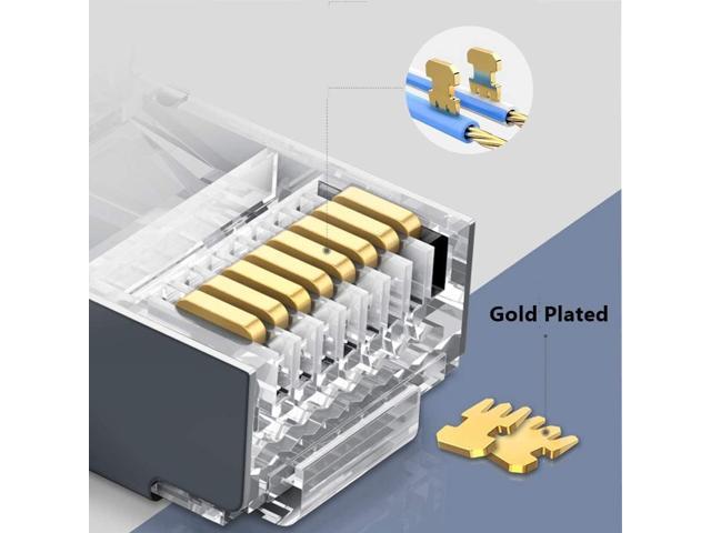 PETECHTOOL RJ45 CAT6 Pass Through Connectors Gold Plated 8P8C Plugs and Strain Relief (50xcat6plug+50xstrain Relief)