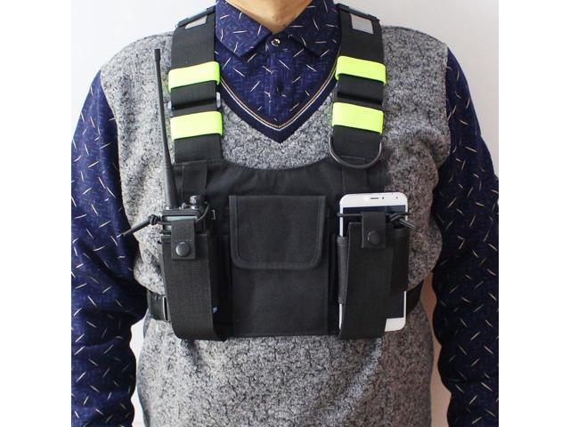 GoodQbuy Universal Radio Harness Chest Rig Bag Pocket Pack Holster Vest Fluorescent Green for Two Way Radio