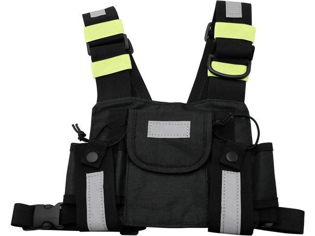 GoodQbuy Universal Radio Harness Chest Rig Bag Pocket Pack Holster Vest Fluorescent Green for Two Way Radio