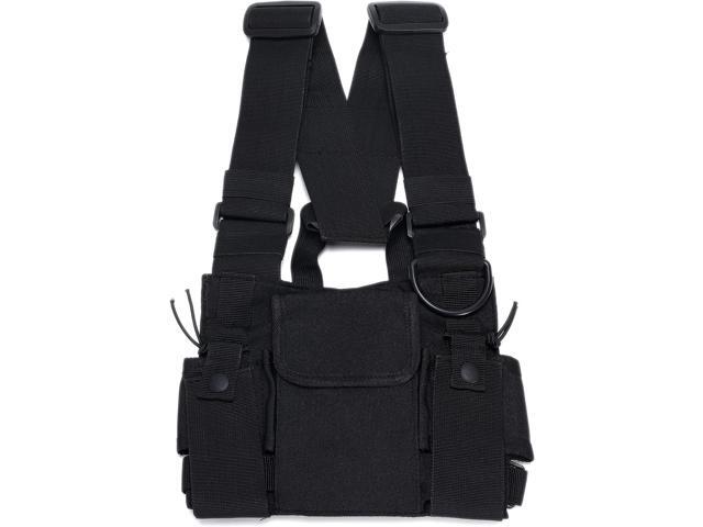 Radio Chest Harness Rig Holster Pack with Front Pouches and Zipper Bag for Universal Walkie Talkies