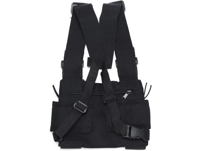 Radio Chest Harness Rig Holster Pack with Front Pouches and Zipper Bag for Universal Walkie Talkies