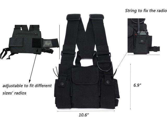 Radio Chest Harness Rig Holster Pack with Front Pouches and Zipper Bag for Universal Walkie Talkies