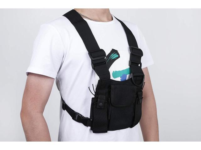 Radio Chest Harness Rig Holster Pack with Front Pouches and Zipper Bag for Universal Walkie Talkies
