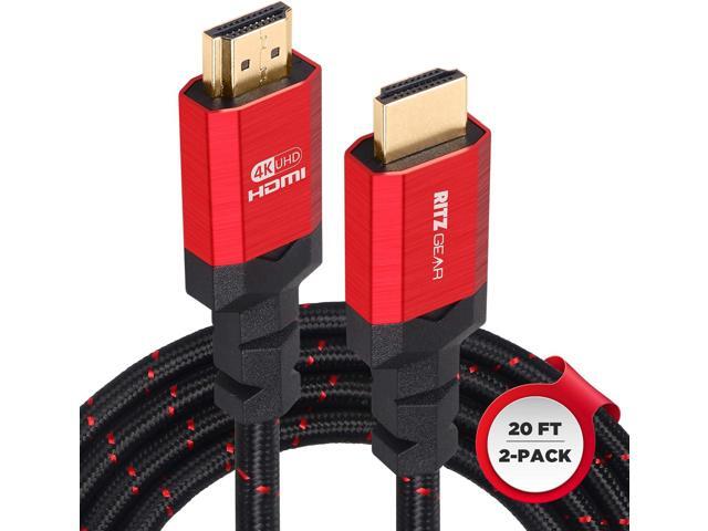 Ritz Gear 4K HDMI 2.0 Cable 20 ft. [2 Pack] 18 Gbps Ultra High Speed Braided Nylon Cord & Gold Connectors - 4K@60Hz/UHD/3D/2160p/1080p/ARC &...