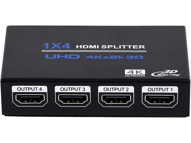 1x4 HDMI Splitter, 1 in 4 Out HDMI Splitter Audio Video Distributor Box Support 3D & 4K x 2K Compatible for HDTV, STB, DVD, PS3, Projector Etc