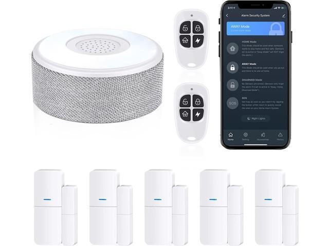 WiFi Door Alarm System, Wireless DIY Smart Home Security System, with Phone APP Alert, 8 Pieces-Kit (Alarm Siren, Door Window Sensor, Remote), Work...