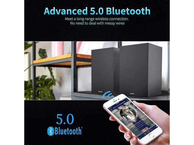 BESTISAN 4 Inch Powered Bookshelf Speakers with Deep Bass, Bluetooth 5.0 Studio Monitor Speakers, 2.0 Neared Field Audio Speakers with 2 RCA Line...