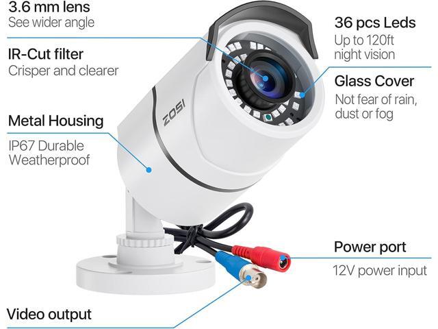 ZOSI 4 Pack 2MP 1080p HD-TVI Home Security Camera Outdoor Indoor 1920TVL, 36PCS LEDs, Night Vision, Weatherproof Surveillance CCTV Bullet Camera