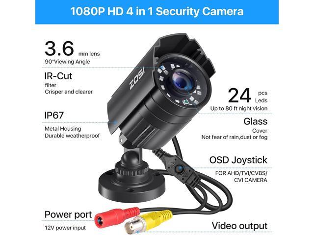 ZOSI 2.0MP 1080P HD 1920TVL Security Camera Hybrid 4-in-1 TVI/CVI/AHD/960H CVBS CCTV Camera Outdoor Indoor,80ft IR Night Vision,Weatherproof Bullet...