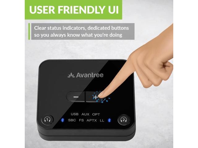 Avantree Audikast Plus Bluetooth 5.0 Transmitter for TV with Volume Control, aptX Low Latency Audio Adapter for 2 Headphones (Optical, AUX, RCA,...