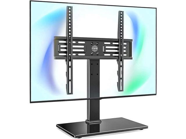 FITUEYES Universal Table Top TV Stand for 27-55 inch TVs Height Adjustable TV Mount Stand Base for Living Room,Bedroom, Glass Base, Black