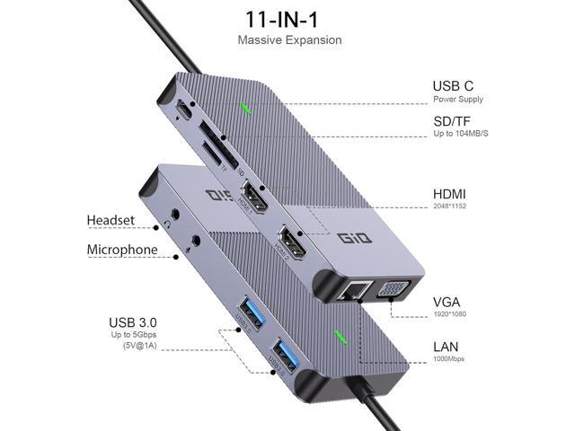 USB Docking Station GIQ USB C hub USB 3.0 to Dual HDMI VGA Adapter Triple Display USB C Laptop Docking Station Dual Display Compatible with MacBook...