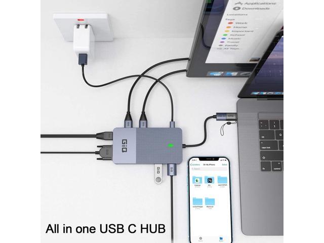 USB Docking Station GIQ USB C hub USB 3.0 to Dual HDMI VGA Adapter Triple Display USB C Laptop Docking Station Dual Display Compatible with MacBook...