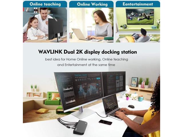 WAVLINK USB 3.0 and USB C Universal Docking Station Dual Video Monitor Display DVI HDMI VGA Gigabit Ethernet, Audio, 6 USB Ports for Laptop,...