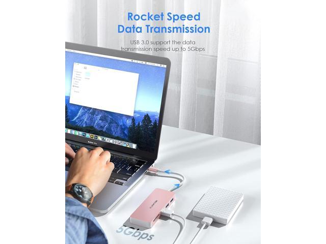 LENTION USB C Hub with 3 USB 3.0 & SD/Micro SD Card Reader Compatible 2022-2016 MacBook Pro, New Mac Air/iPad Pro/Surface, More, Stable Driver...