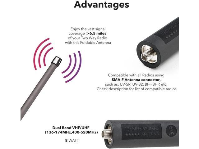 Mirkit Foldable Tactical Antenna 18.7 inch with SMA-Female Connector, Dual Band VHF/UHF (136-174MHz, 400-480MHz) for: UV-5R, UV-82, BF-F8HP, UV-5R...