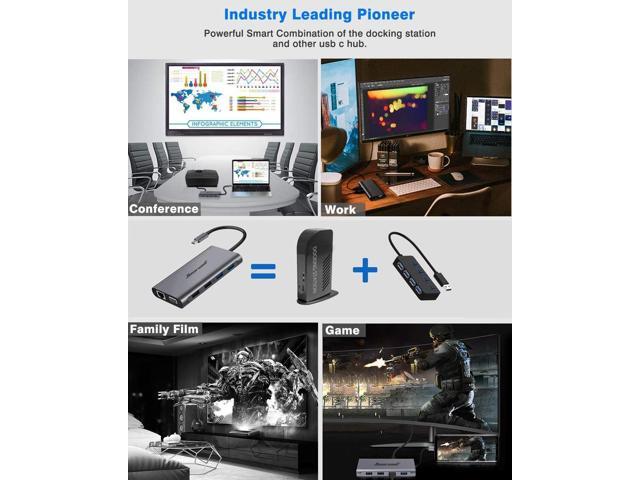 Hiearcool USB C Hub, USB-C Laptop Docking Station, 11IN1 Triple Display Type C Adapter Compatible for Dell Hp Lenovo Windows (2HDMI VGA PD3.0 SD TF...
