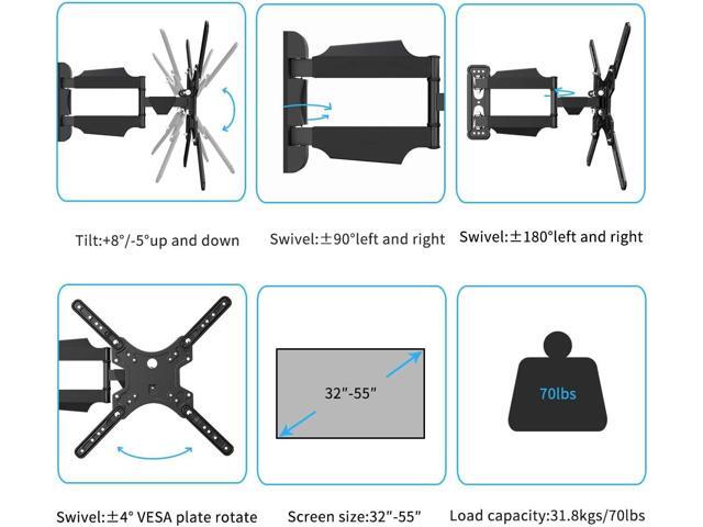 Suptek Adjustable TV Wall Mount Swivel and Tilt TV Arm Bracket for Most 32-55 inch LED, LCD Monitor and Plasma TVs up to 70lbs VESA up to 400x400mm...