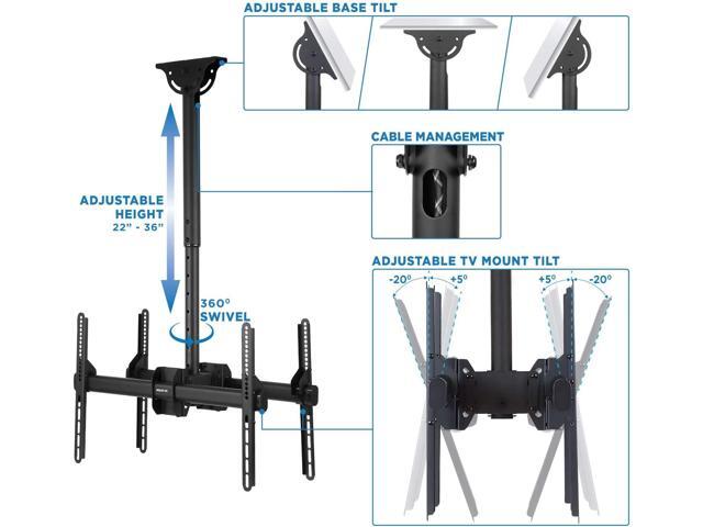 Mount-It! Dual Screen TV Ceiling Mount for 37' to 70' TVs, Telescoping Adjustable Height Pole, Ceiling Bracket Fits Vaulted and Sloped Ceilings...
