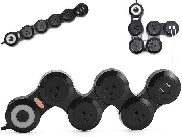 Flexible Surge Protector Power Strip, 6 Feet Long Cord 4 Outlets 2 USB 10V/13amp Flat Plug with Overload Protection Extension Cord,Suitable for...