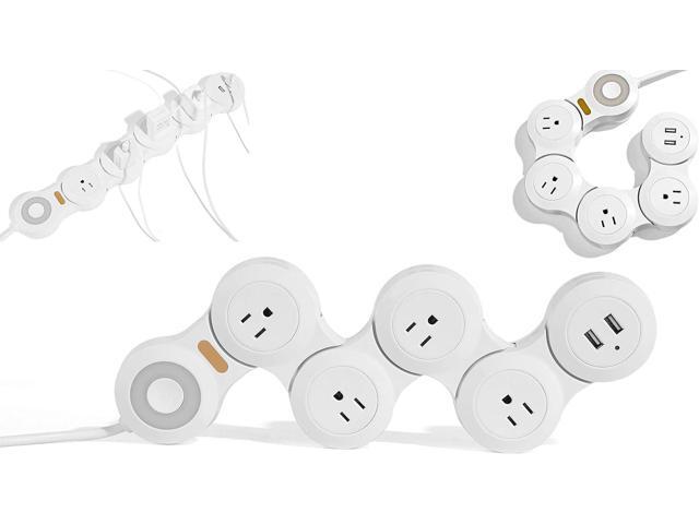 Flexible Surge Protector Power Strip, 6 Feet Long Cord 4 Outlets 2 USB 10V/13amp Flat Plug with Overload Protection Extension Cord,Suitable for...
