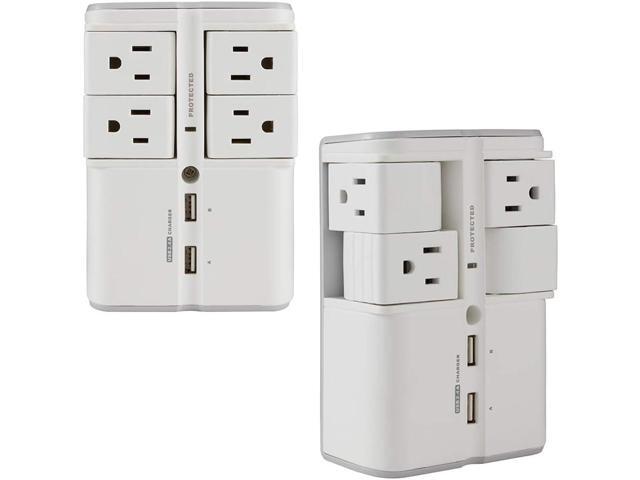 ECHOGEAR USB Wall Charger Surge Protector with 4 Pivoting AC Outlets & 2 USB Ports Packs 1080 Joules of Surge Protection & Installs On Existing...