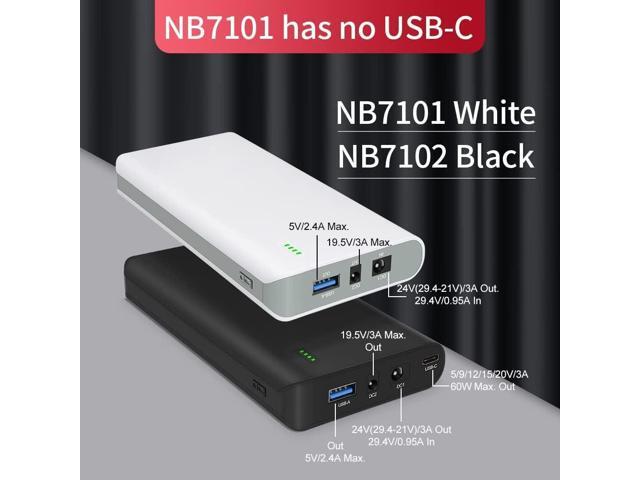 Talentcell Lithium ion Battery Pack NB7102, Rechargeable Li-ion Power Bank with DC 24/19/5V and USB-C 5/9/12/15/20V Output for Laptop, Notebook,...