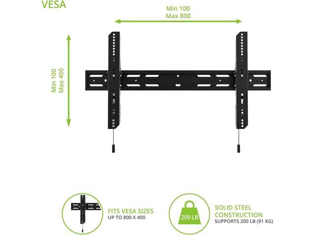 Kanto PT400 Tilting TV Mount for 40' to 90' TVs Up to 150 lb VESA 800 x 400 12° of Tilt Low Profile Design Extra Wide Wall Plate Black