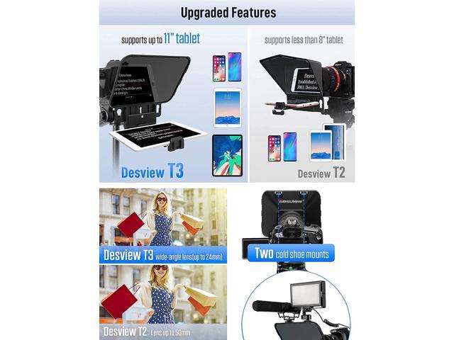 Desview T3 Teleprompter, Teleprompters for Smartphone Tablets up to 11 inch 70/30 Beam Splitter Glass with Remote Control for Camera Video...
