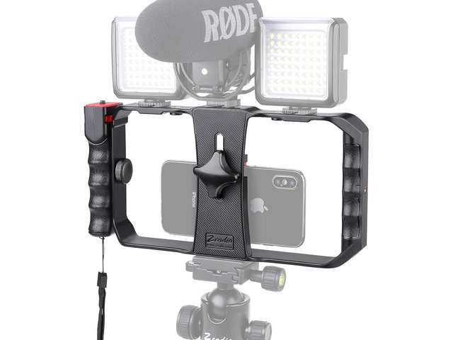 Zeadio Phone Video Rig for TikTok YouTube Reels, Smartphone Stabilizer Grip with Detachable Wireless Remote & 3 Cold Shoe, Universal Vlogging Cage...
