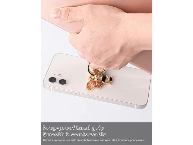 Allengel Bee Phone Ring Holder Finger Kickstand with Crystal, Cute Phone Ring Grip Holder for iPhone or Smartphone Cases, Gold Black