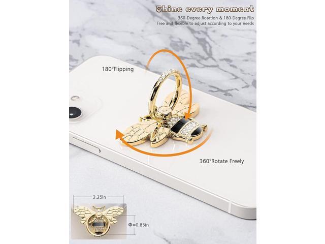 Allengel Bee Phone Ring Holder Finger Kickstand with Crystal, Cute Phone Ring Grip Holder for iPhone or Smartphone Cases, Gold Black