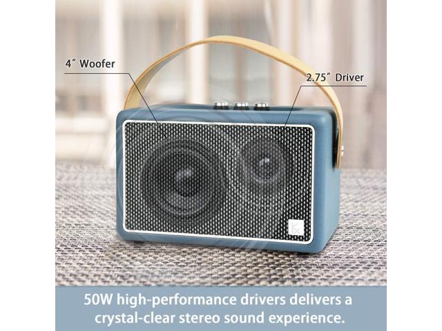 Vintage Bluetooth Speakers, KONEX 40W Leather Portable Wireless Speaker, Bluetooth 4.2 Heavy Bass Music Player, 20H Long Playtime, Mid Century...