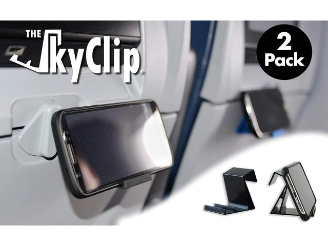 The SkyClip Airplane Cell Phone Back of Seat Inflight Tray Table Clip and Sturdy Phone Stand, Compatible with iPhone, Android, Tablets, and...