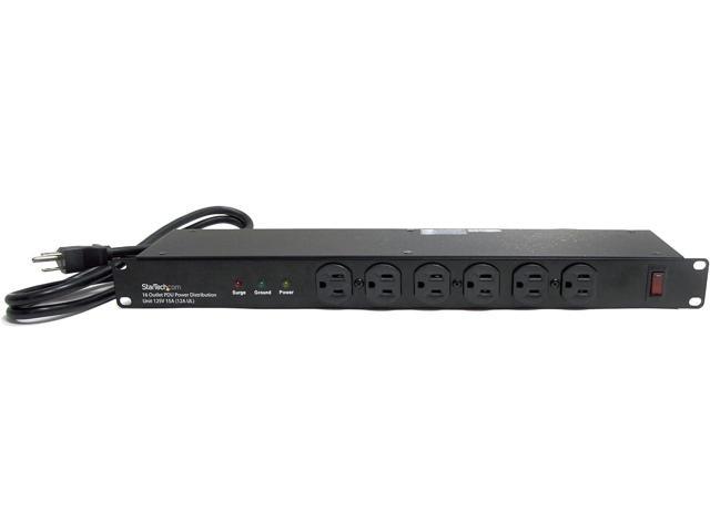 StarTech. com 16 Outlet Horizontal 1U Rack Mount PDU Power Strip for Network Server Racks - Surge Protection - 120V/15A - 6ft Power Cord (RKPW161915)