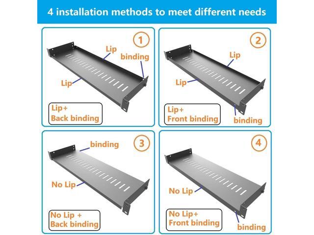 Jingchengmei 2 Pack of 1U Vented Cantilever Server Rack Mount Shelf 6' (154mm) Deep for 19' Network Cabinet or Equipment Rack, Disassembled...