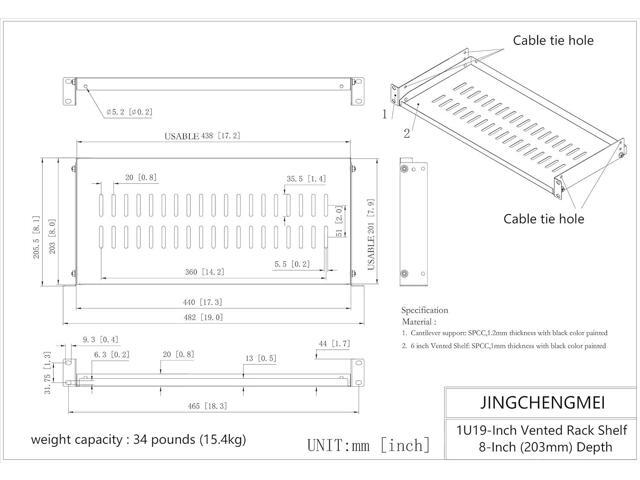 Jingchengmei 2 Pack of 1U Disassembled Vented Cantilever Server Rack Mount Shelf 8' (203mm) Deep for 19' Network Cabinet or Equipment Rack (8V2PC)
