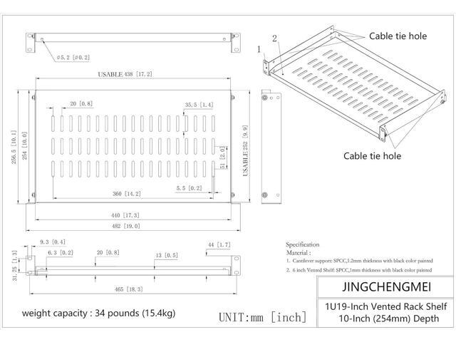 Jingchengmei 2 Pack of 1U Disassembled Vented Cantilever Server Rack Mount Shelf 10' (254mm) Deep for 19' Network Cabinet or Equipment Rack (10V2PC)