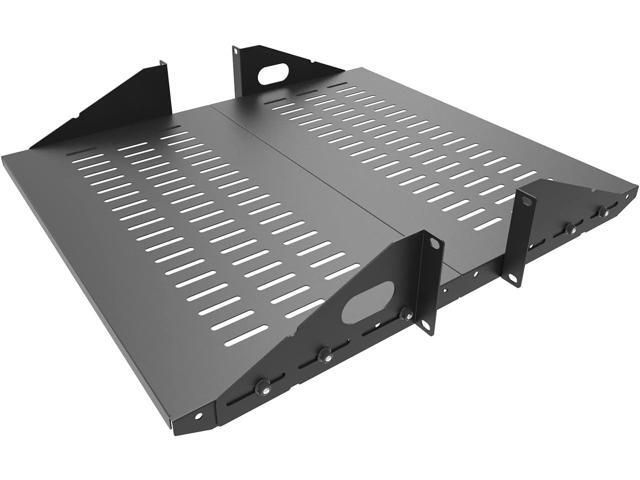 Jingchengmei 2U Cantilever Server Shelf Rack Mount-19 Inch 2 Piece Set Center Weighted for AV/Data Equipment Enclosure (2U2PC10V, Black)