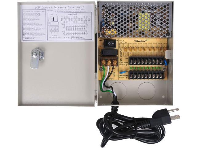 VideoSecu Key Lock 9 Output 12 V DC CCTV Distributed Power Supply Box Auto Reset for Security Camera WK9