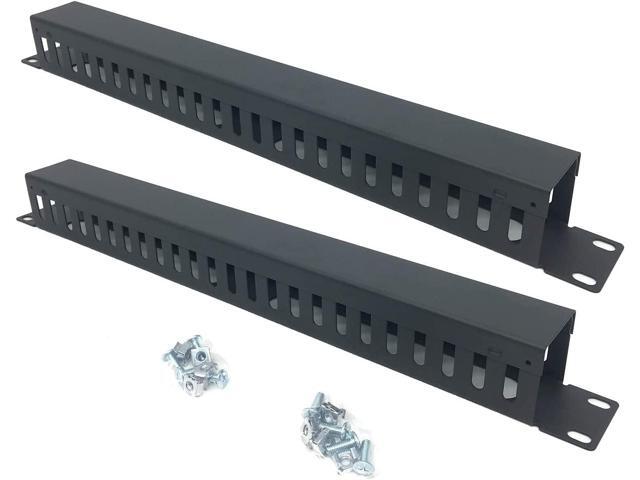 2 Pack 1U 19 Inch Cable Manager Horizontal Rack Mount 24 Slot Metal Finger Duct Wire Organizer with Cover and Mounting Screws for Server Rack,...