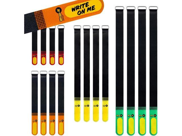 Wrap-It Storage Hook and Loop Cinch-Straps (Assorted 16 Pack) with Write on Label for Easy Cord Identification and Cable Management, Reusable...